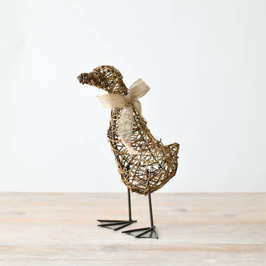 Rattan Duck Ornament with Bow | 30cm