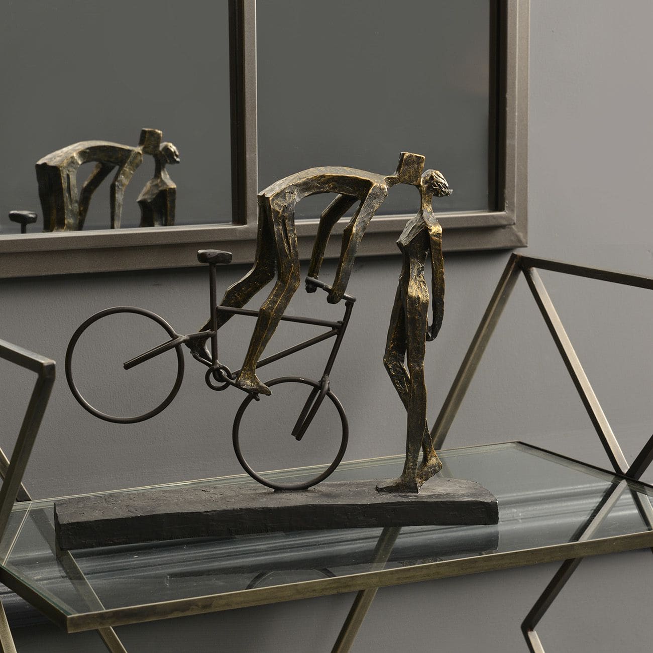 Kissing Couple on Bike Sculpture | Antique Bronze Finish