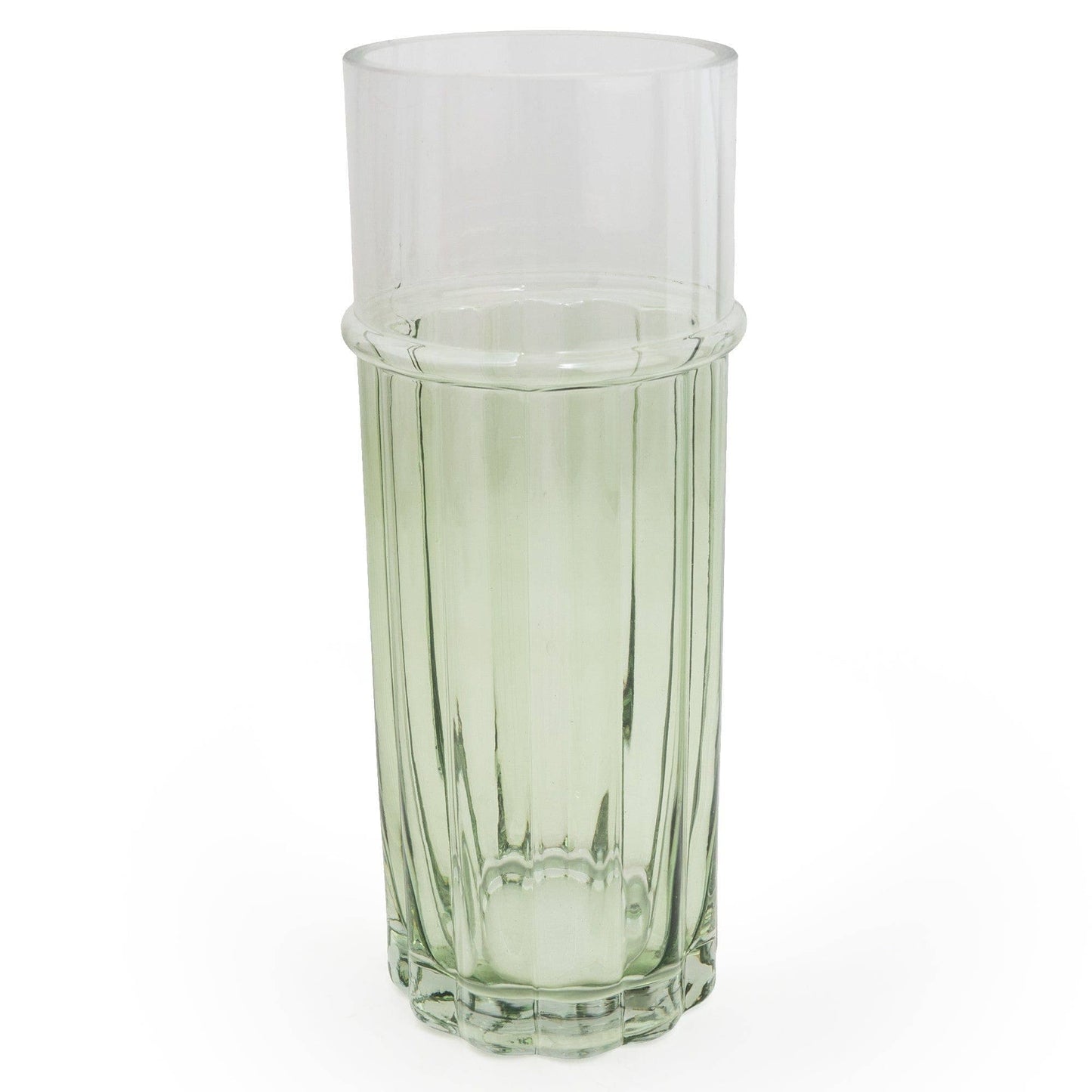 Two Tone Clear & Green Glass Cylinder Vase | 30cm