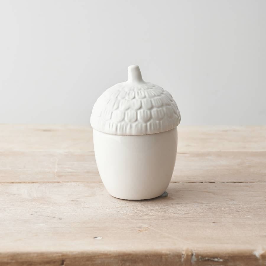 White Acorn Container | 12cm