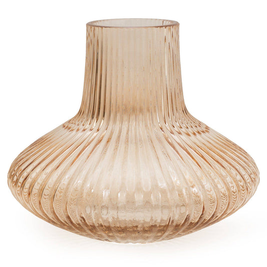 Small Amber Ridged Bottle Vase | 15cm