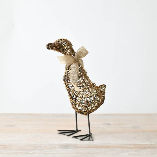 Rattan Duck Ornament with Bow | 30cm