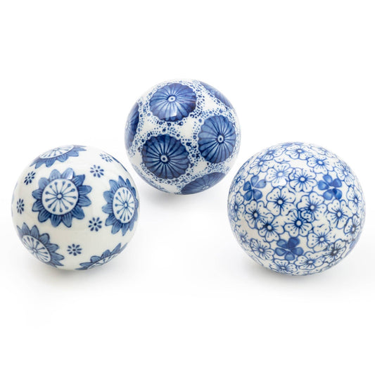 Sumatra Blue & White 3 Assorted Small Decorative Ball | 7cm