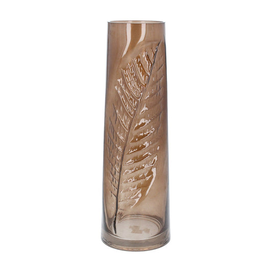 Glass Vase 36.5cm - Tall Brown Leaf Impressio