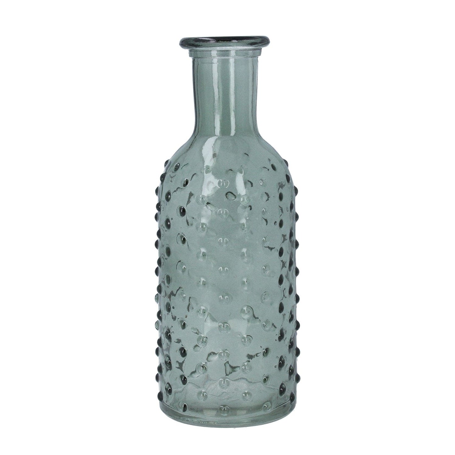 Glass Vase - 19cm Green Dimple Bottle