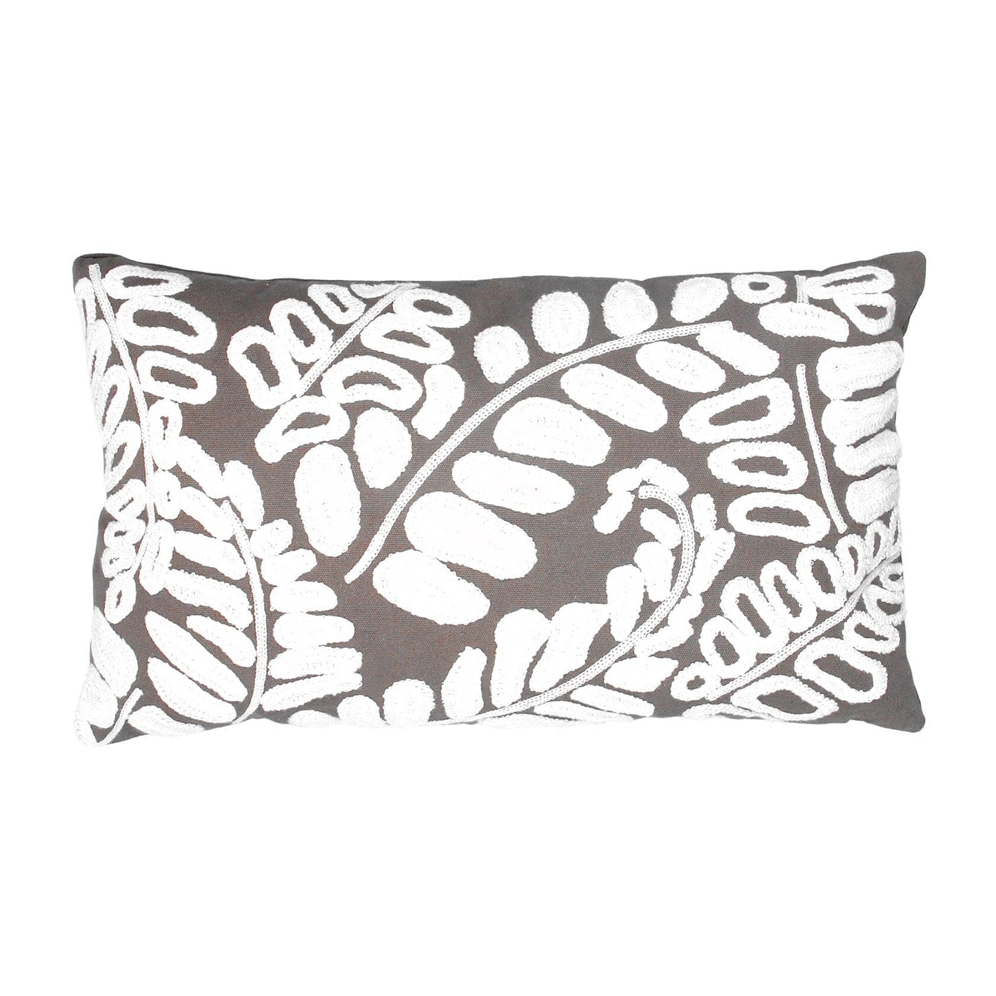 Grey & White Crewel Work Cushion - 49cm