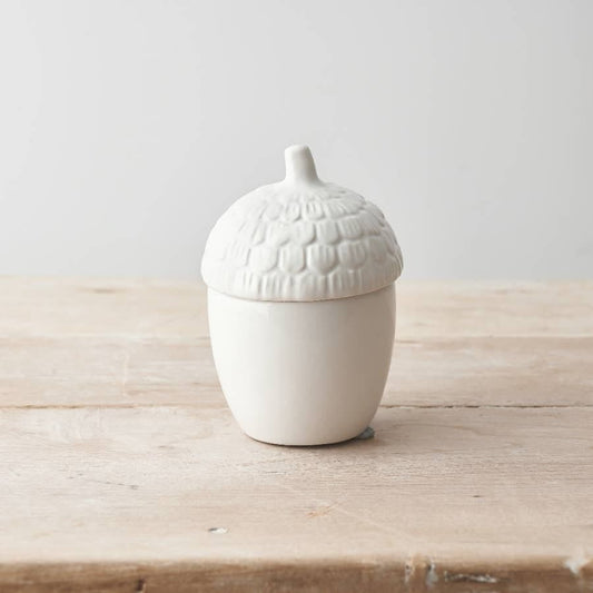 White Acorn Container | 12cm